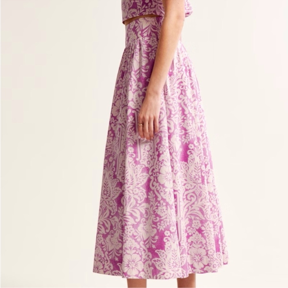 Abercrombie & Fitch Pink and Purple Midi A-line Skirt